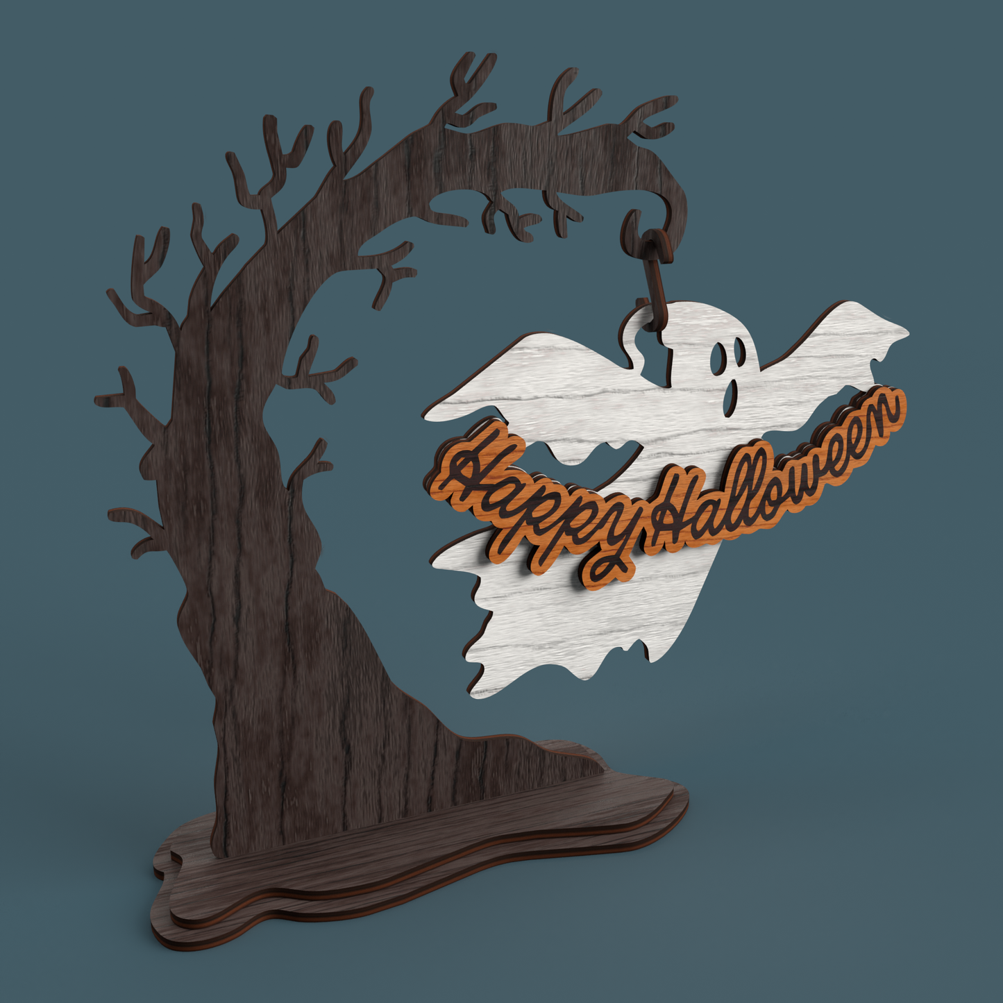 Happy Halloween Hanging Ghost - Laser Cut File - svg dxf pdf eps ai The X Laser Files