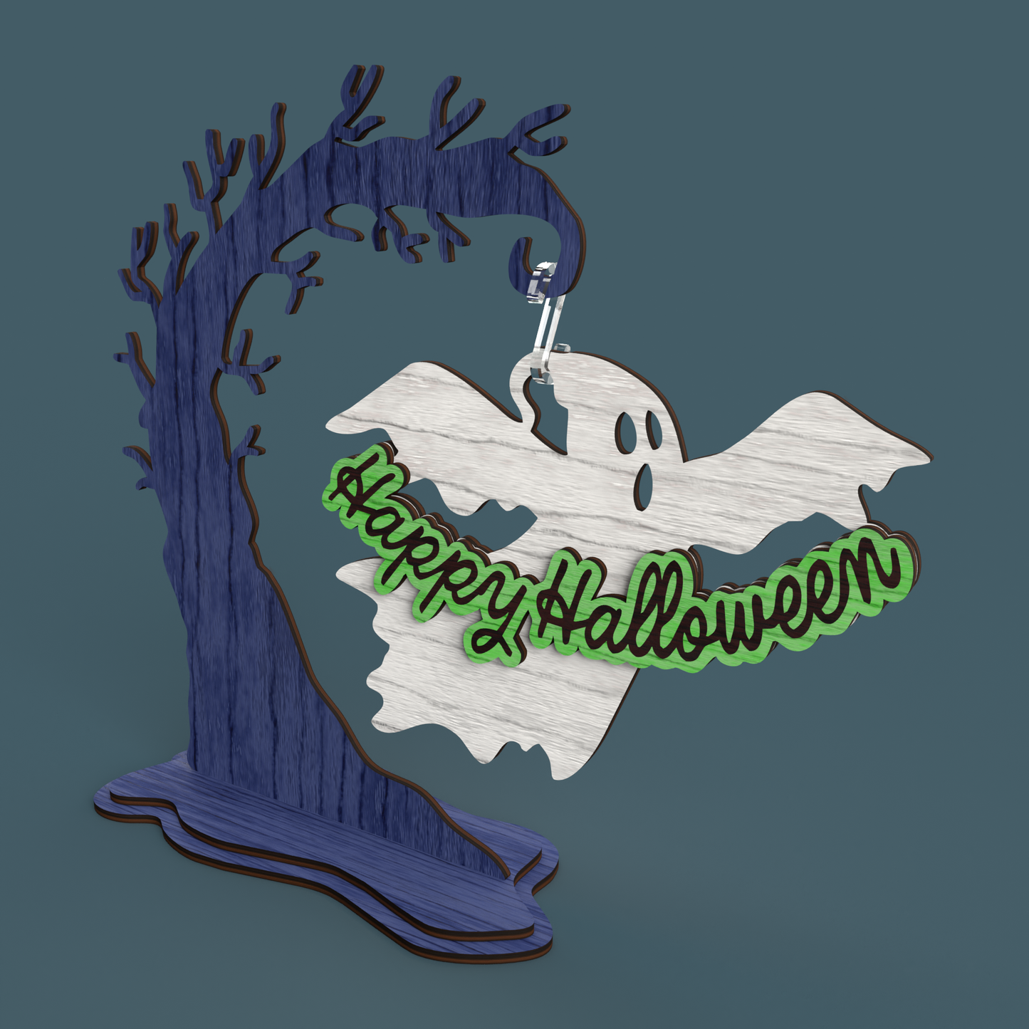 Happy Halloween Hanging Ghost - Laser Cut File - svg dxf pdf eps ai The X Laser Files