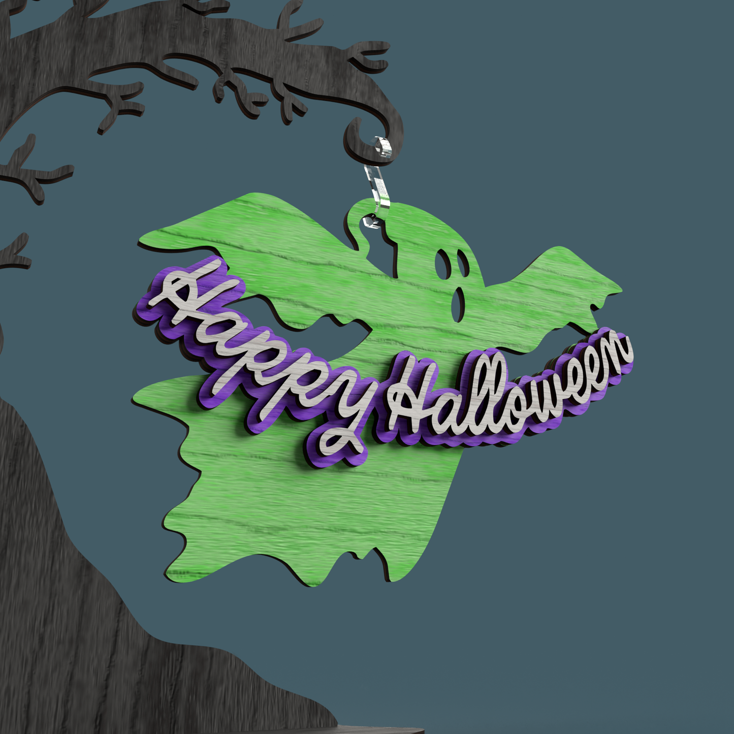 Happy Halloween Hanging Ghost - Laser Cut File - svg dxf pdf eps ai The X Laser Files