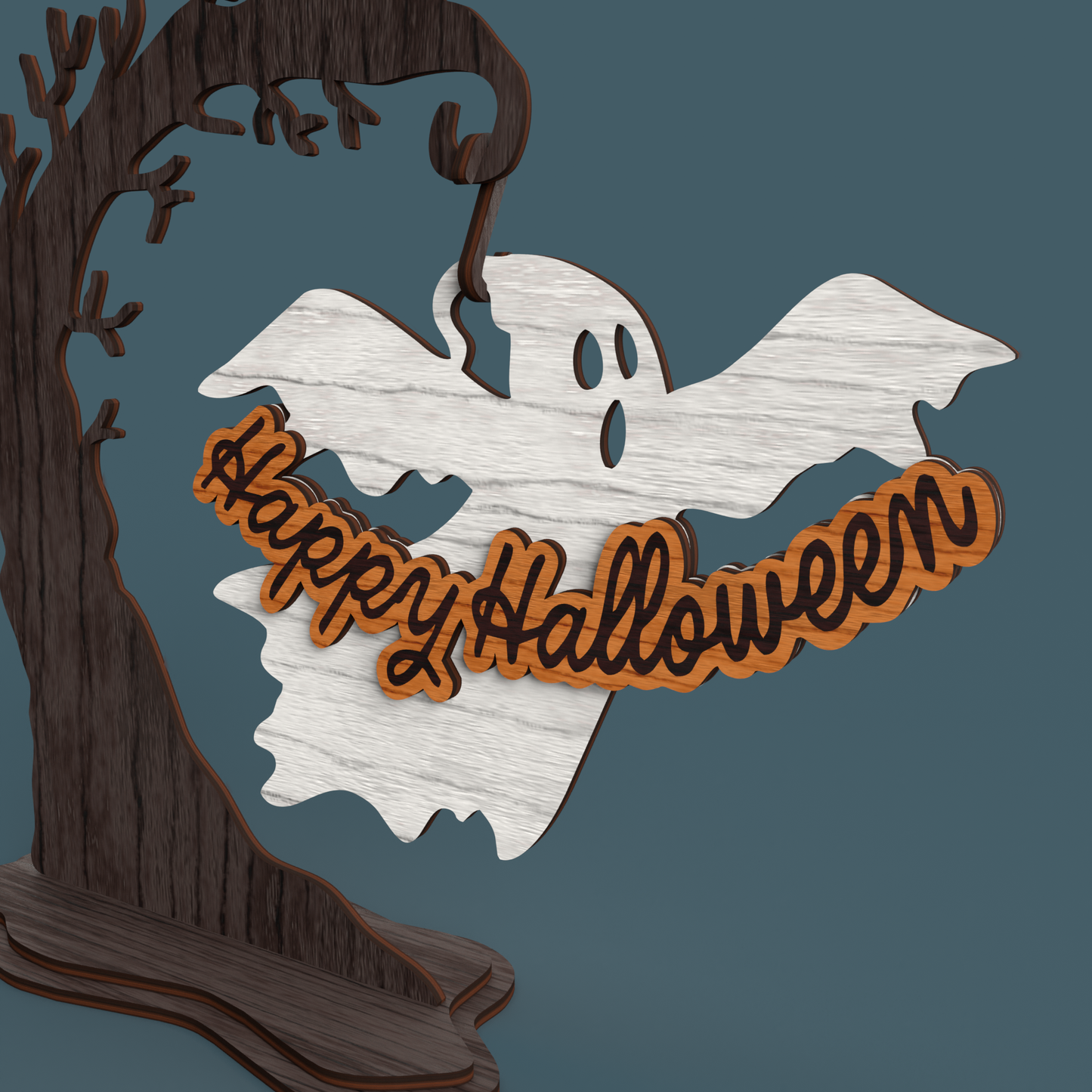 Happy Halloween Hanging Ghost - Laser Cut File - svg dxf pdf eps ai The X Laser Files