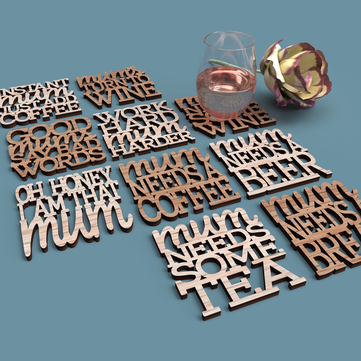 Mum Coasters - Laser Cut File - svg dxf pdf eps ai The X Laser Files