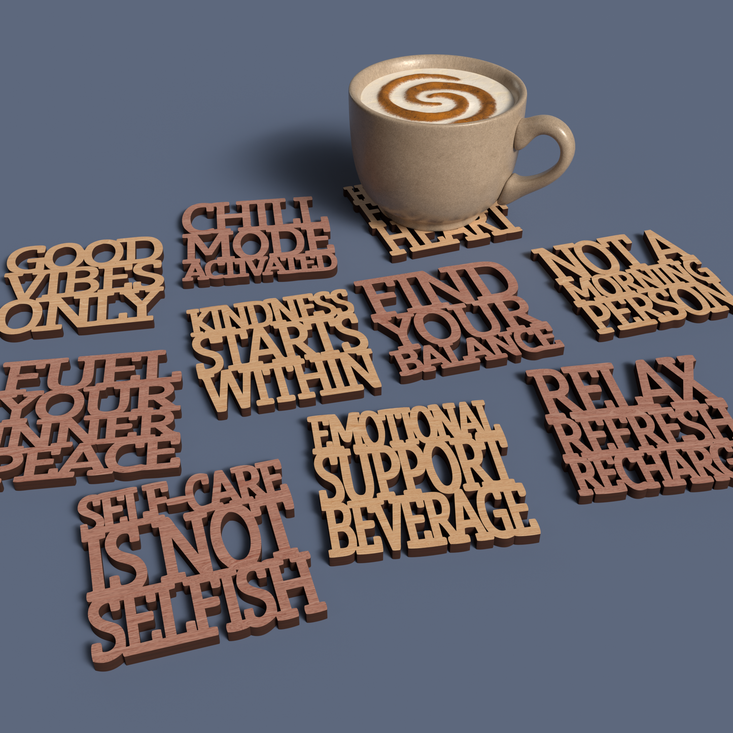 Self-care Coasters - Laser Cut File - svg dxf pdf eps ai The X Laser Files