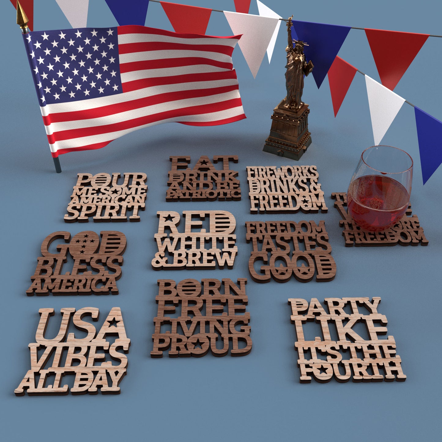 4th of July Coasters -Laser Cut File - The X Laser Files
