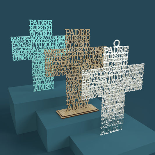 Cruz Padre Nuestro (Lord's Prayer in Spanish) -Laser Cut File - The X Laser Files