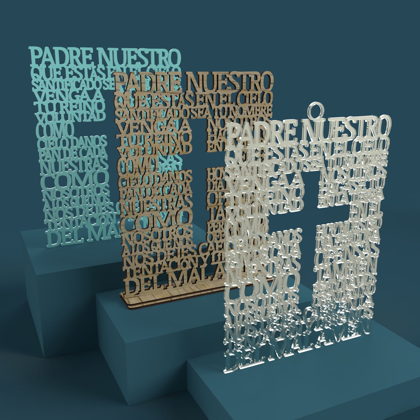 Padre Nuestro Square with Cross -Laser Cut File - The X Laser Files