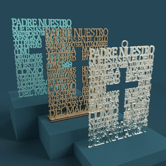 Padre Nuestro Square with Cross -Laser Cut File - The X Laser Files