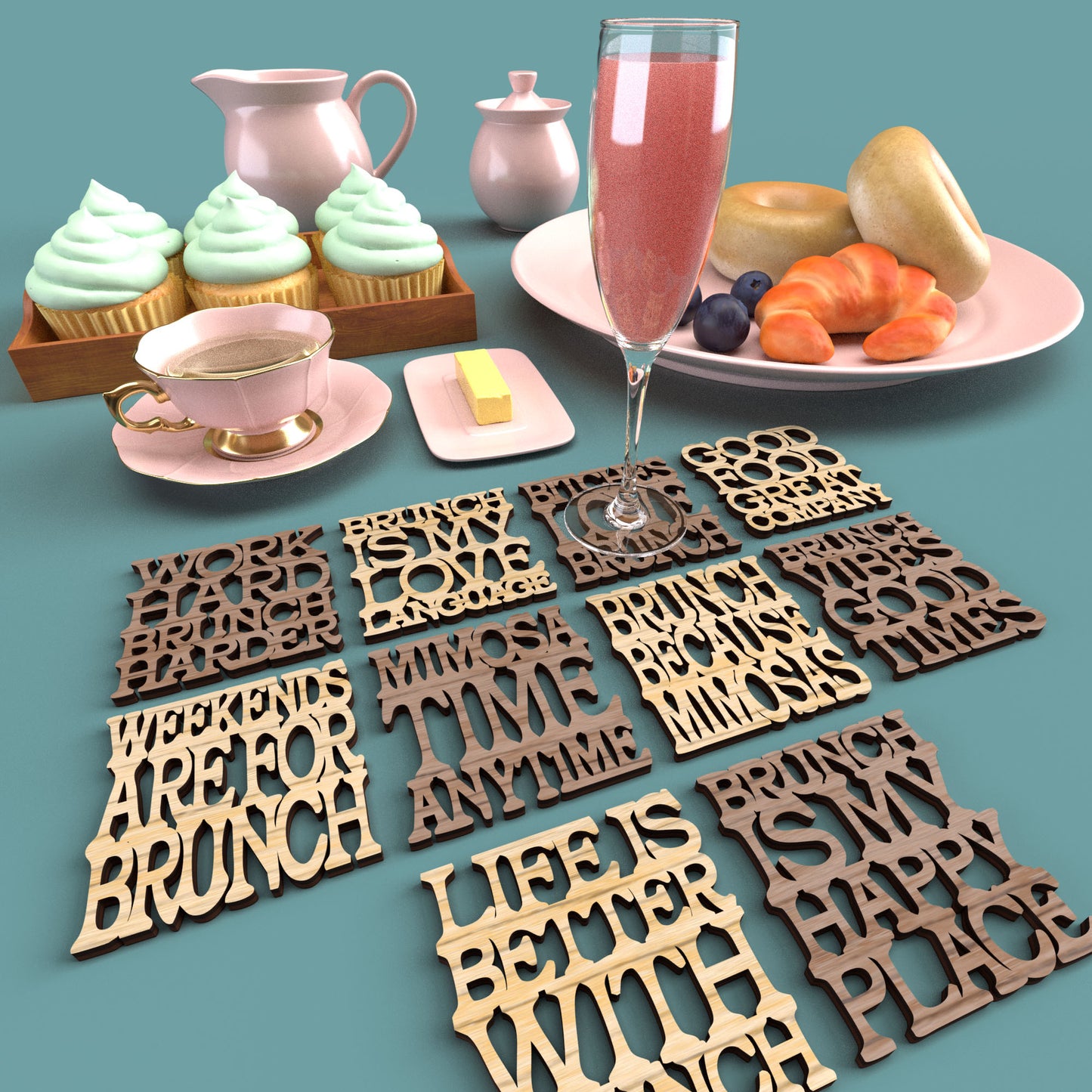 Brunch Coasters - Laser Cut File - svg dxf pdf eps ai The X Laser Files