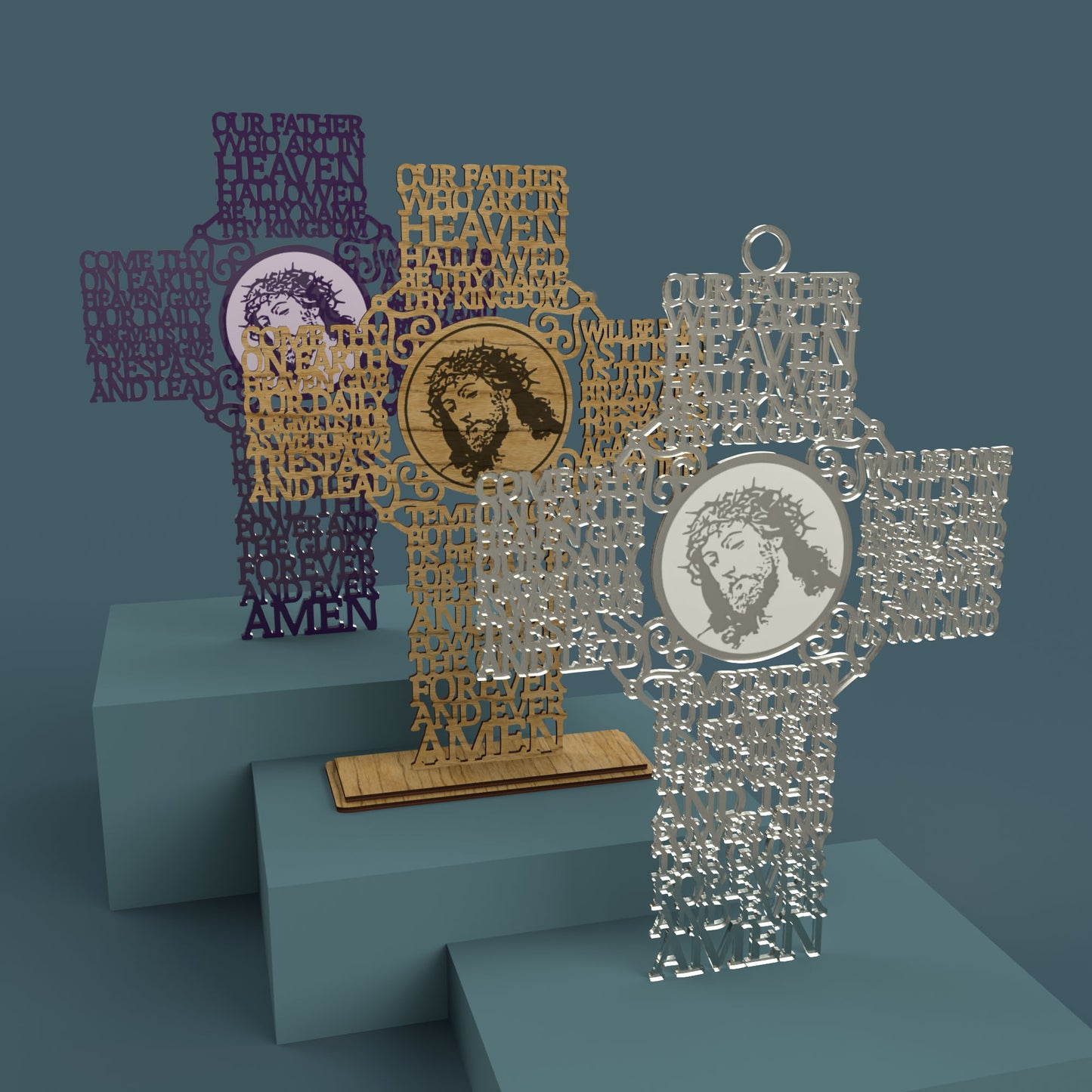 Lord's Prayer (Our Father) Picture Cross Extended Version -Laser Cut File - The X Laser Files