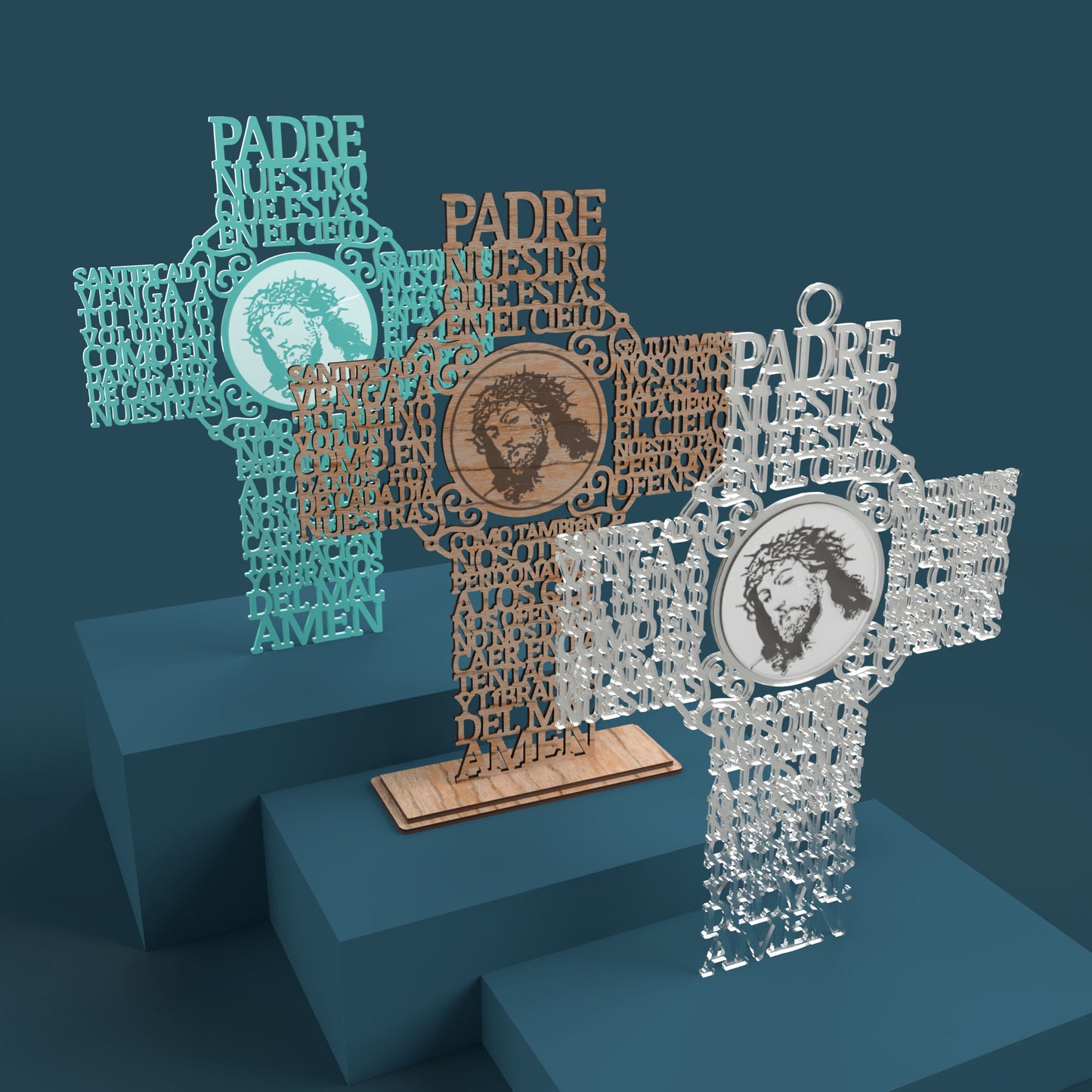 Cruz Imagen Padre Nuestro (Lord's prayer in spanish) -Laser Cut File - The X Laser Files