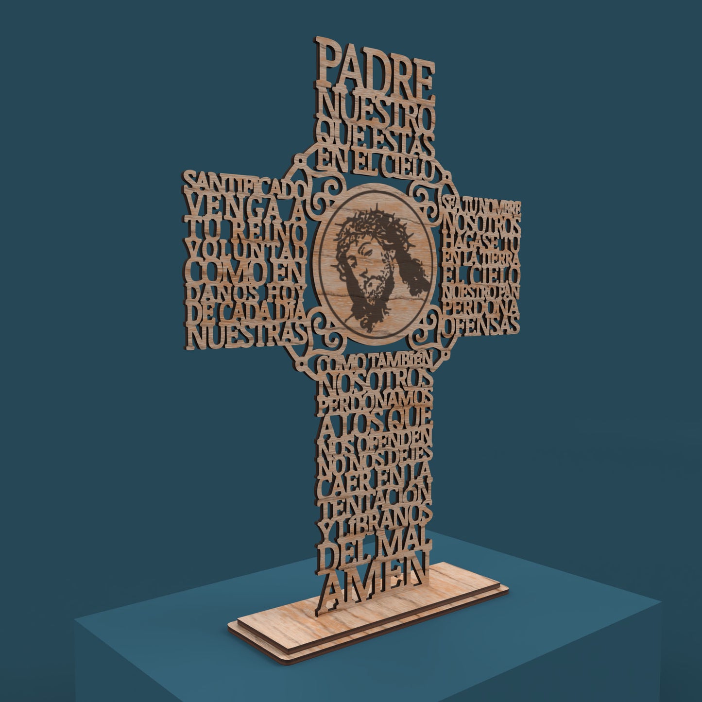 Cruz Imagen Padre Nuestro (Lord's prayer in spanish) -Laser Cut File - The X Laser Files