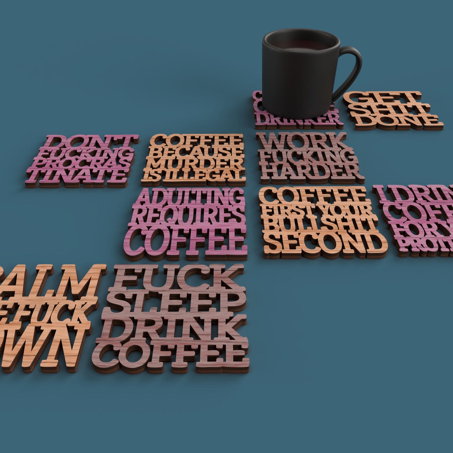 F**k sleep drink coffee Coasters - Laser Cut File - svg dxf pdf eps ai The X Laser Files