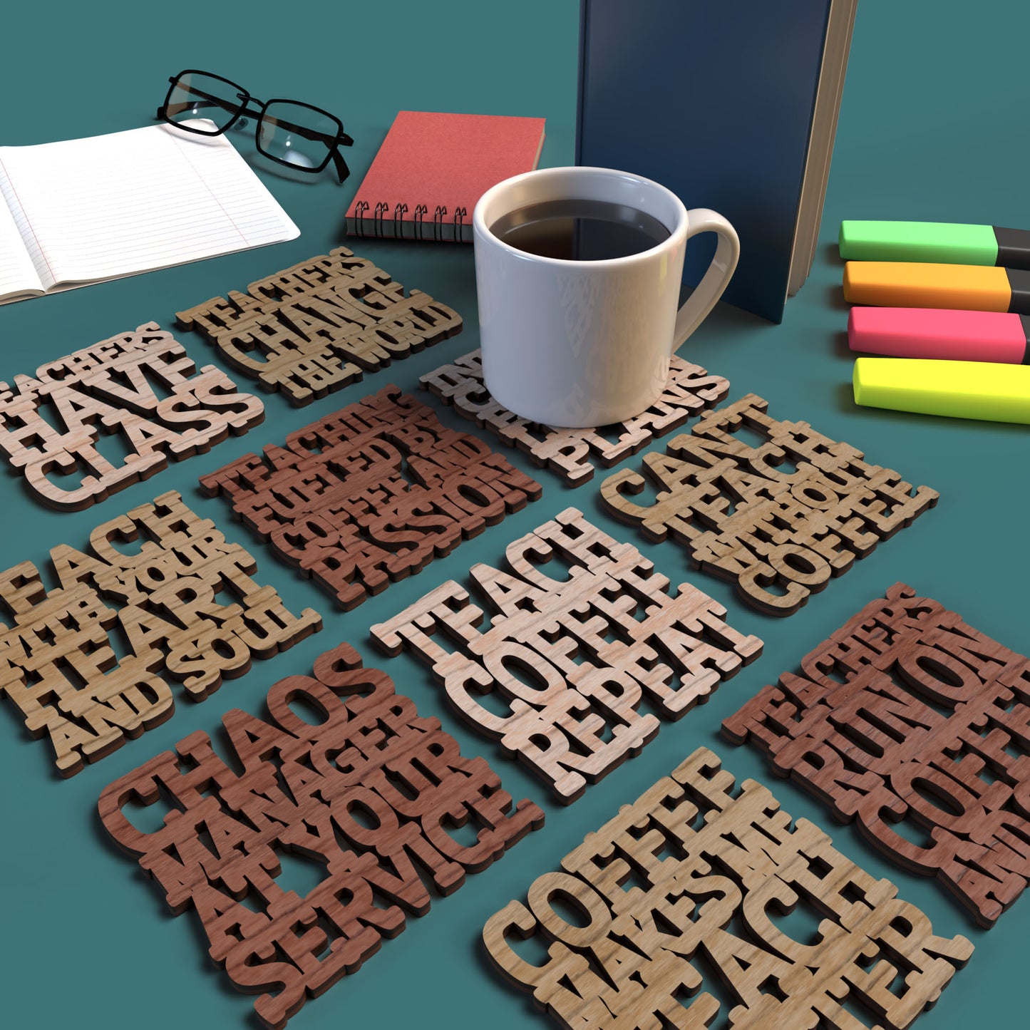 Teacher Coasters -Laser Cut File - The X Laser Files