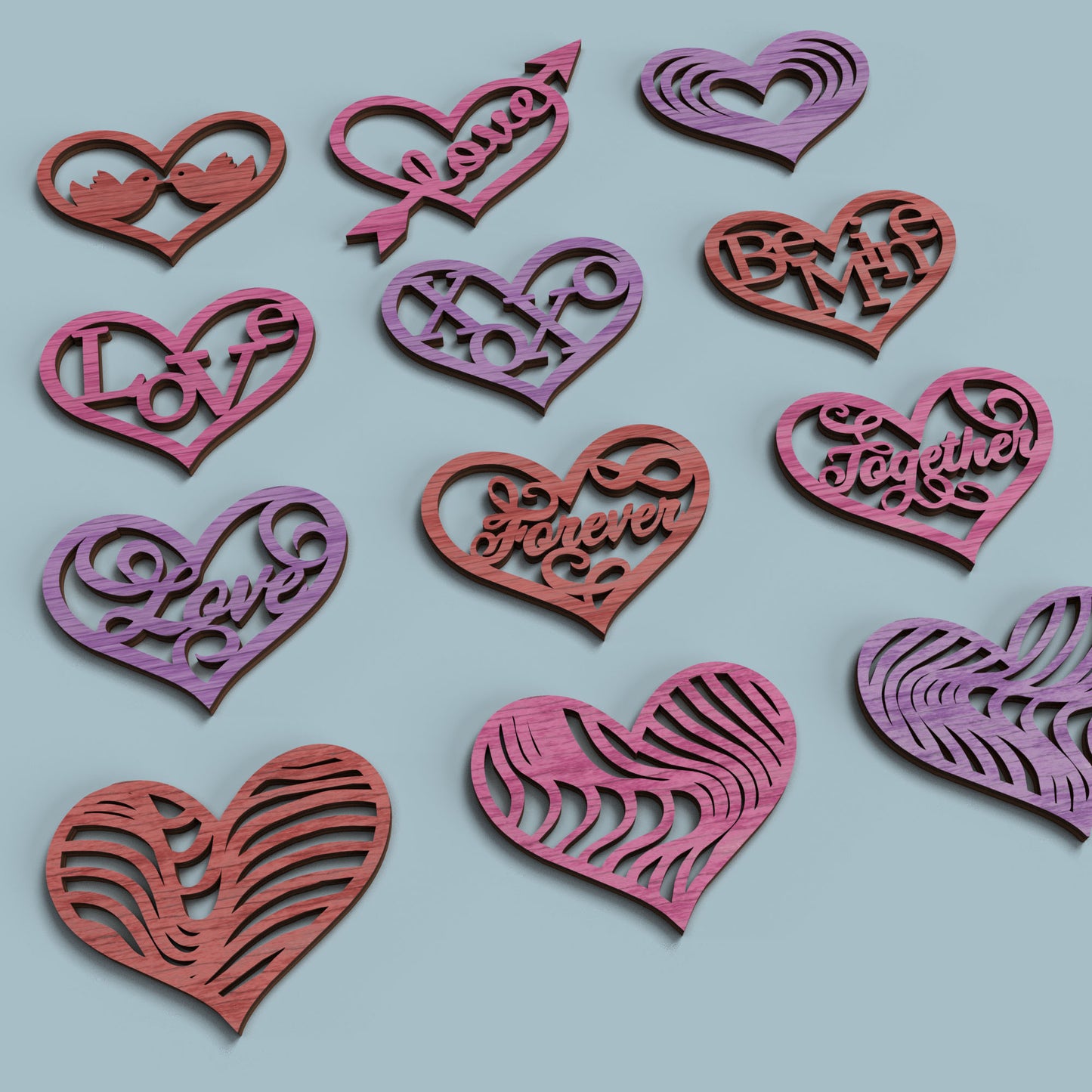 Valentine Hearts 12 Set - Laser Cut File - svg dxf pdf eps ai The X Laser Files