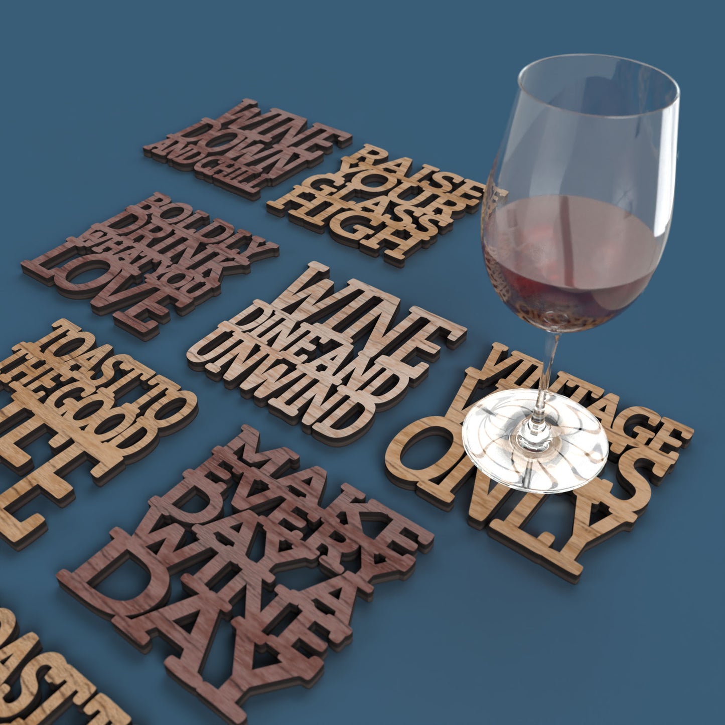 Wine Dine and Unwind Coasters - Laser Cut File - svg dxf pdf eps ai The X Laser Files