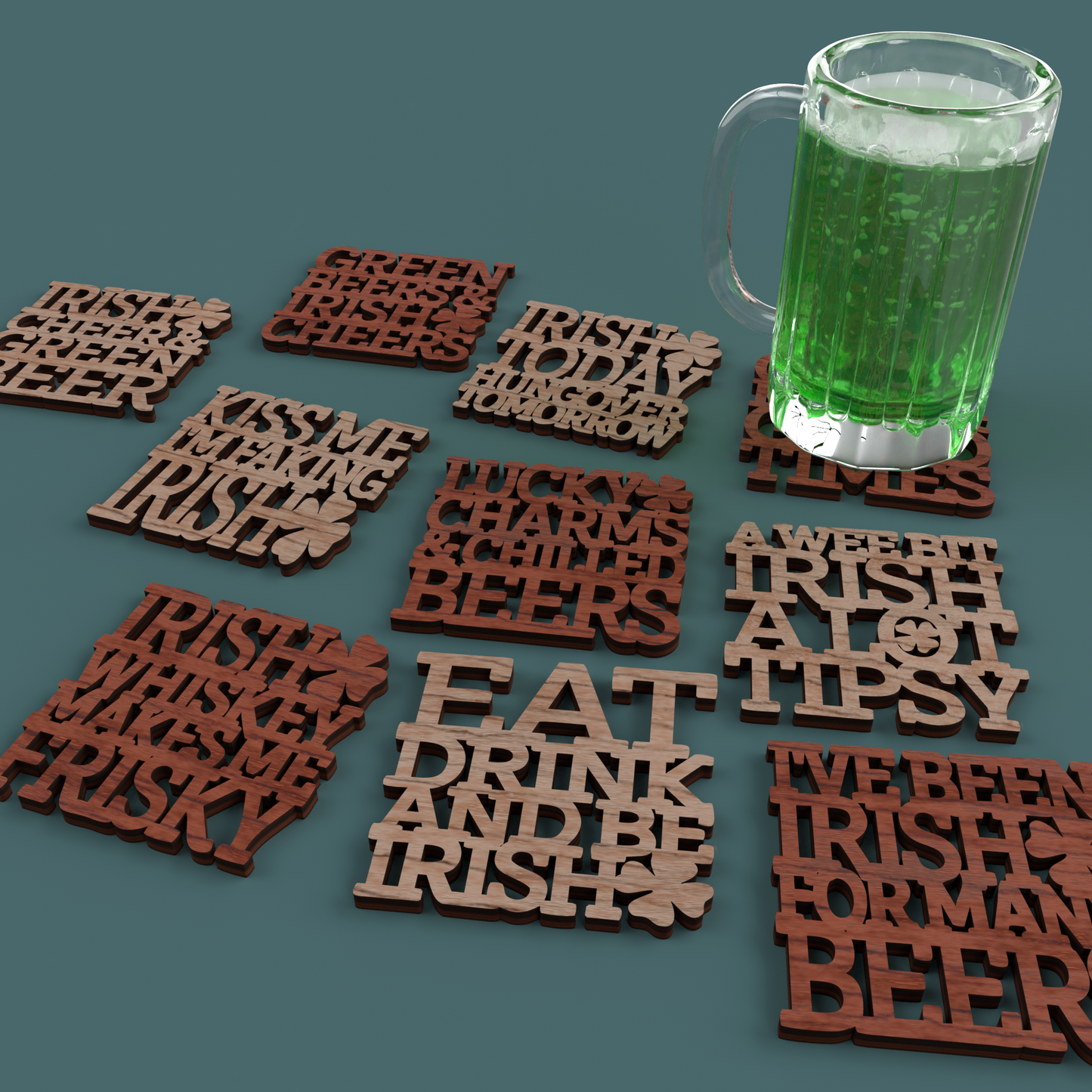 St Patrick's Day Coasters - Laser Cut File - svg dxf pdf eps ai The X Laser Files