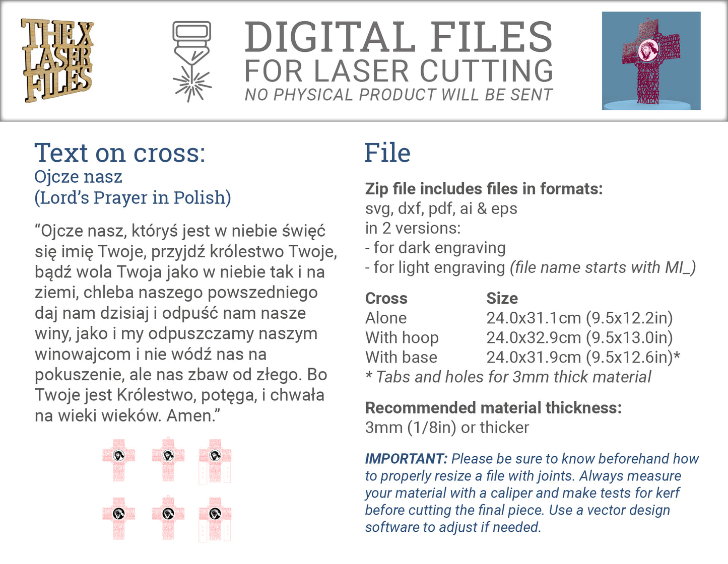 Polish Lord's Prayer Cross with Picture (Ojcze nasz krzyż) -Laser Cut File - The X Laser Files
