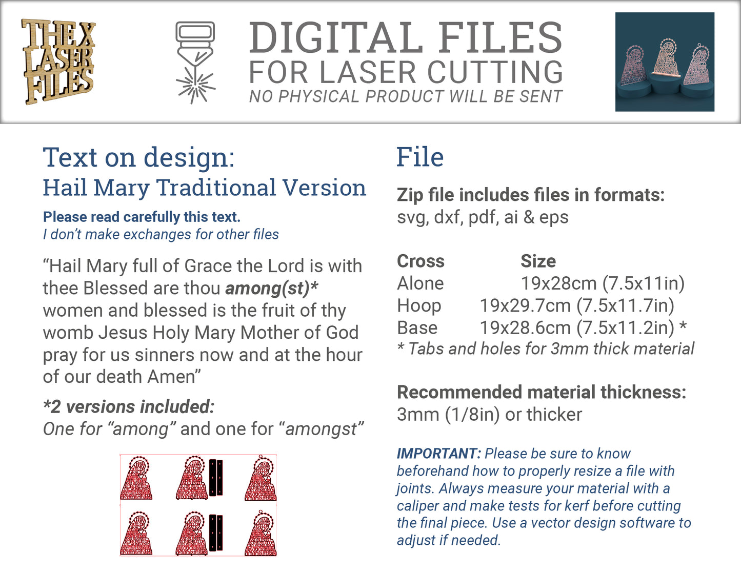 Hail Mary Virgin Traditional Version -Laser Cut File - The X Laser Files