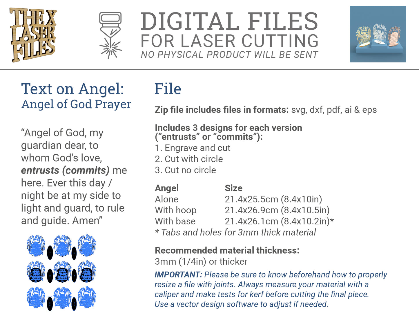 Catholic Angel of God Prayer -Laser Cut File - The X Laser Files