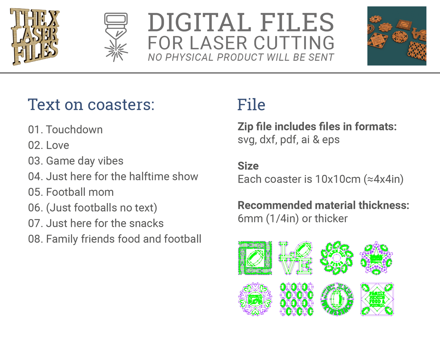 Football Coasters - Laser cut vector file