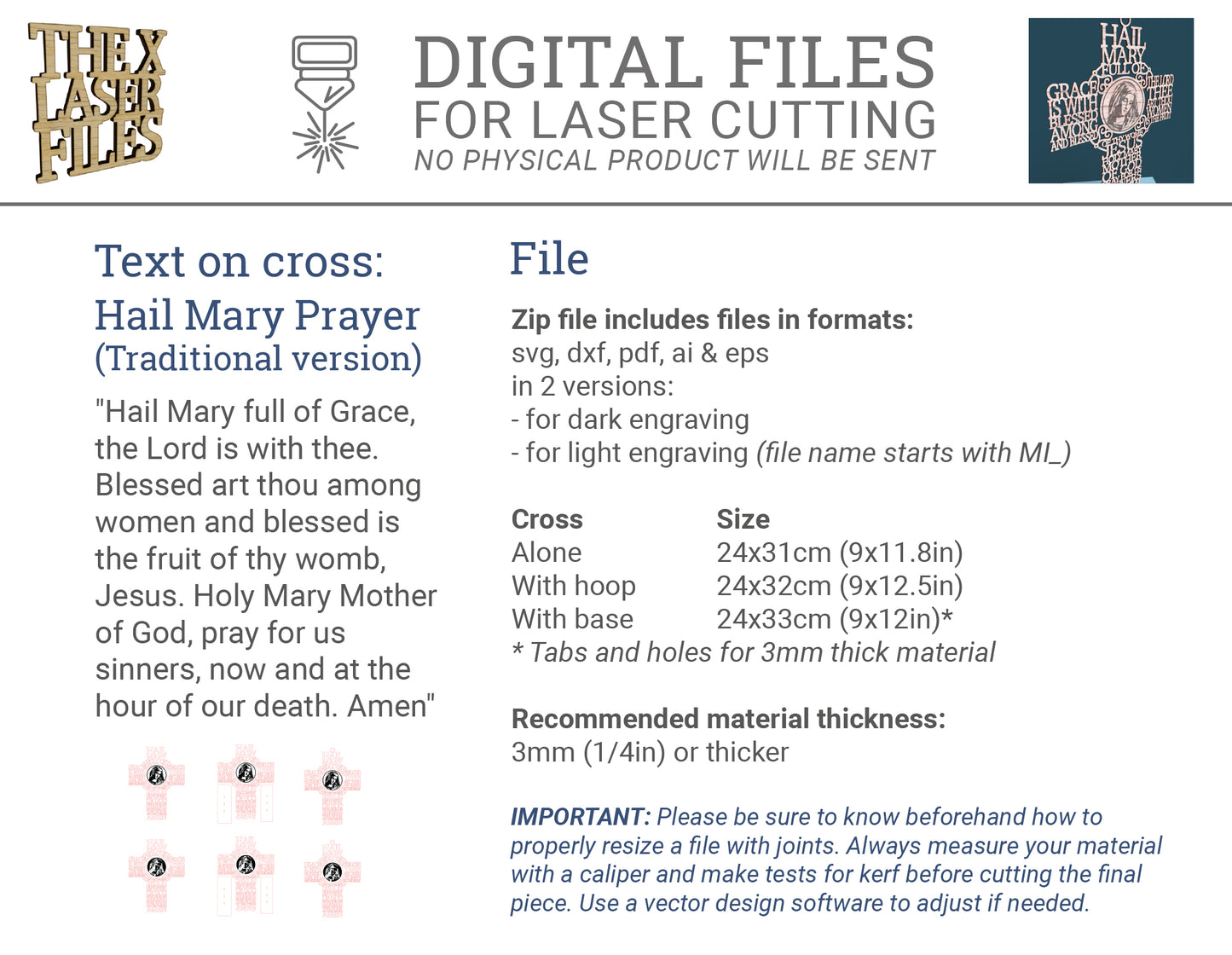 Hail Mary Picture Cross Traditional Version -Laser Cut File - The X Laser Files