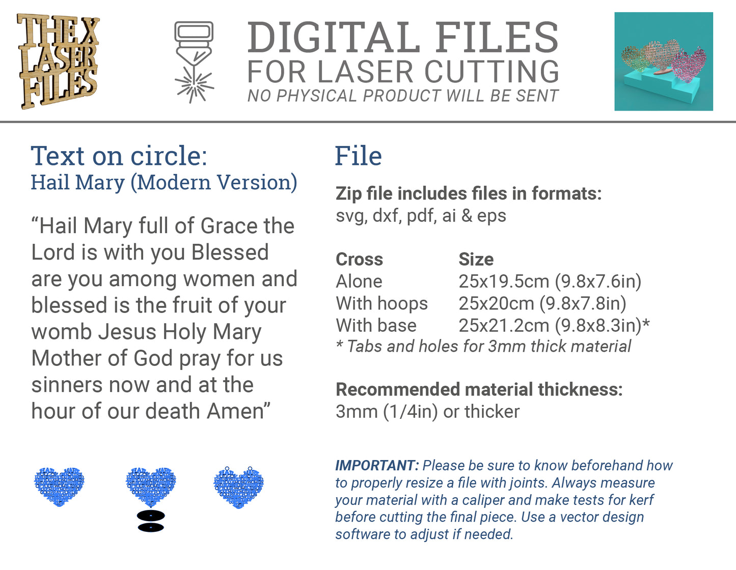 Heart Hail Mary Modern -Laser Cut File - The X Laser Files