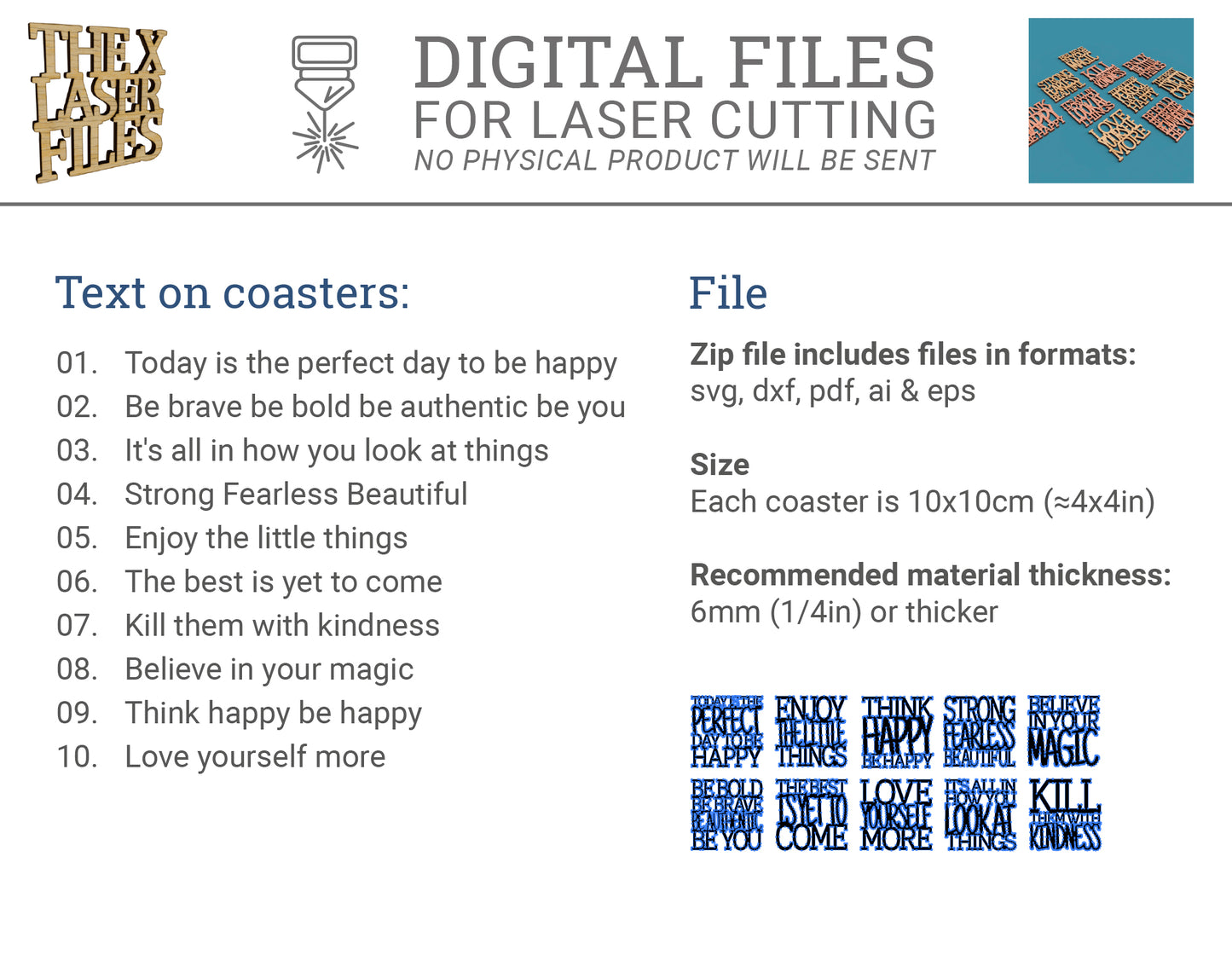 Positive Coasters -Laser Cut File - The X Laser Files