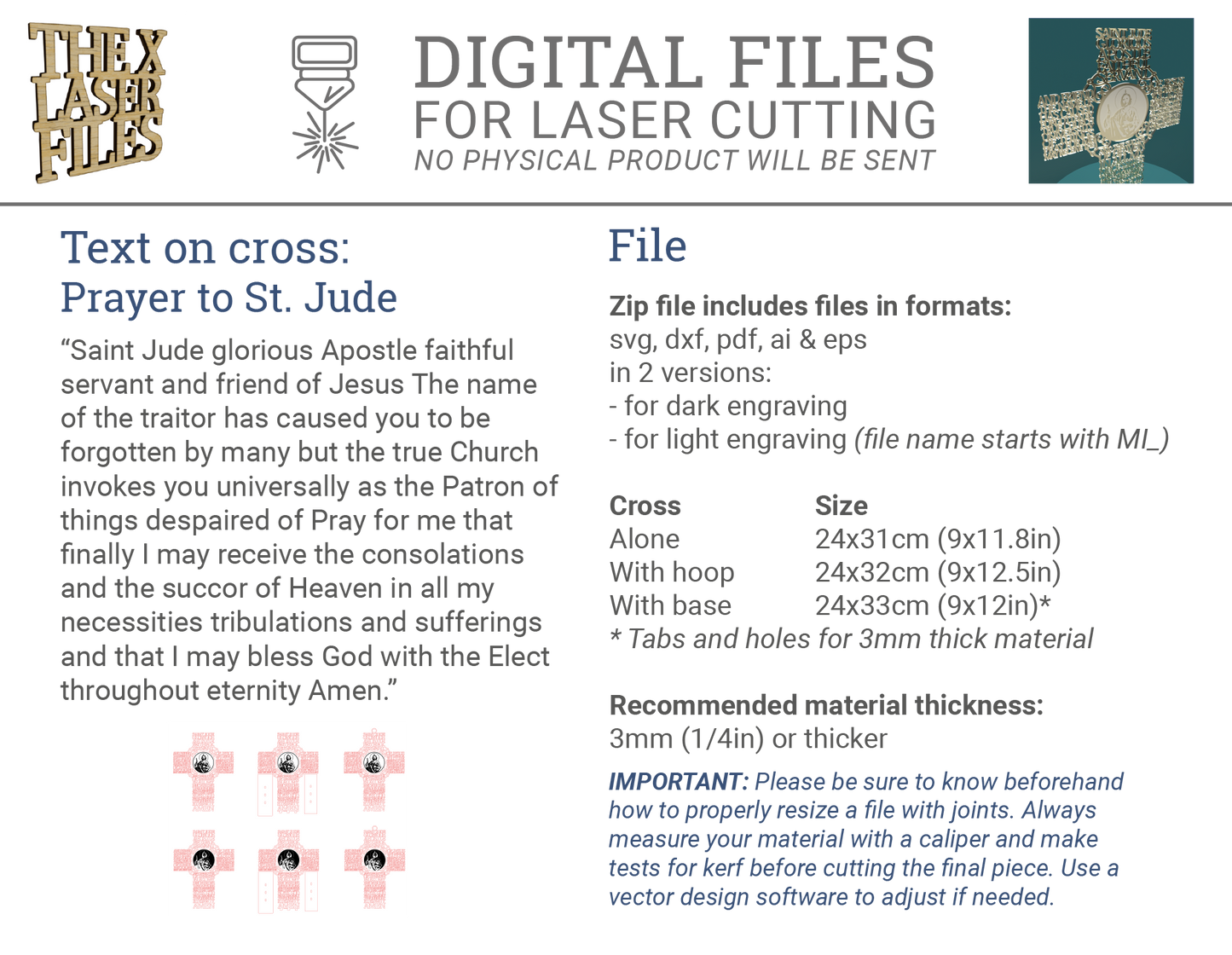 St Jude Picture Cross -Laser Cut File - The X Laser Files