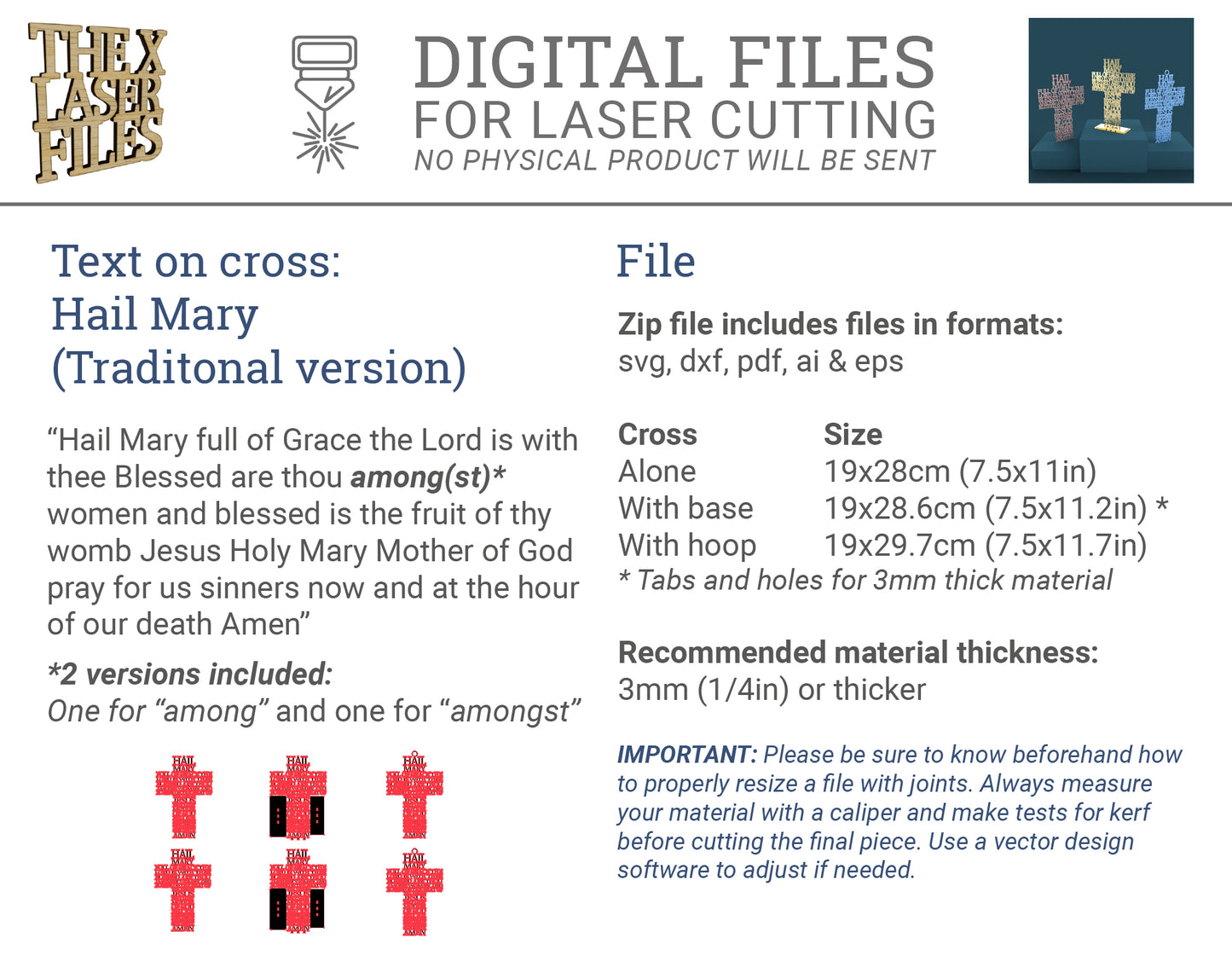Traditional Hail Mary Cross -Laser Cut File - The X Laser Files