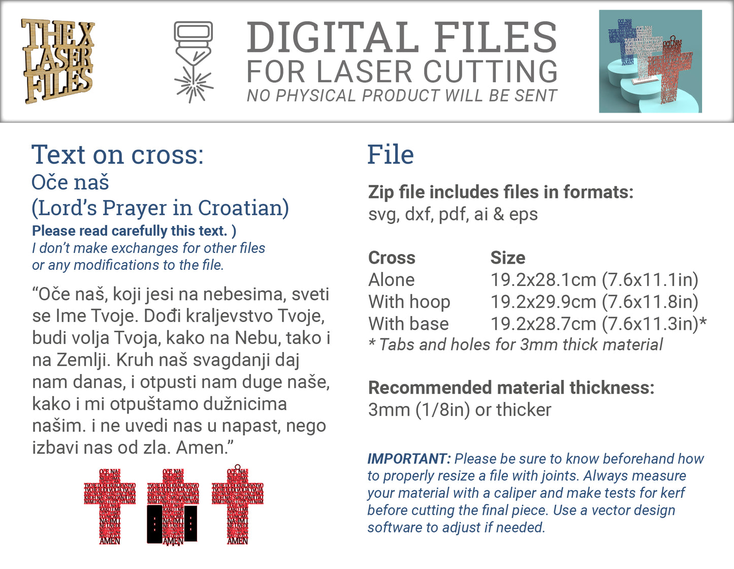Croatian Lord's Prayer Cross (Oče naš križ) -Laser Cut File - The X Laser Files