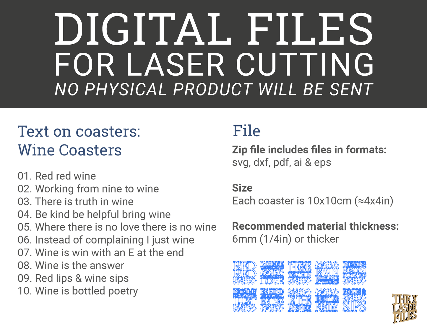 Wine Coasters -Laser Cut File - The X Laser Files