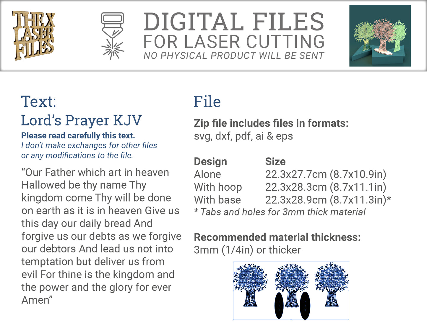 Lord's Prayer (Our Father) Tree (King James Version) -Laser Cut File - The X Laser Files