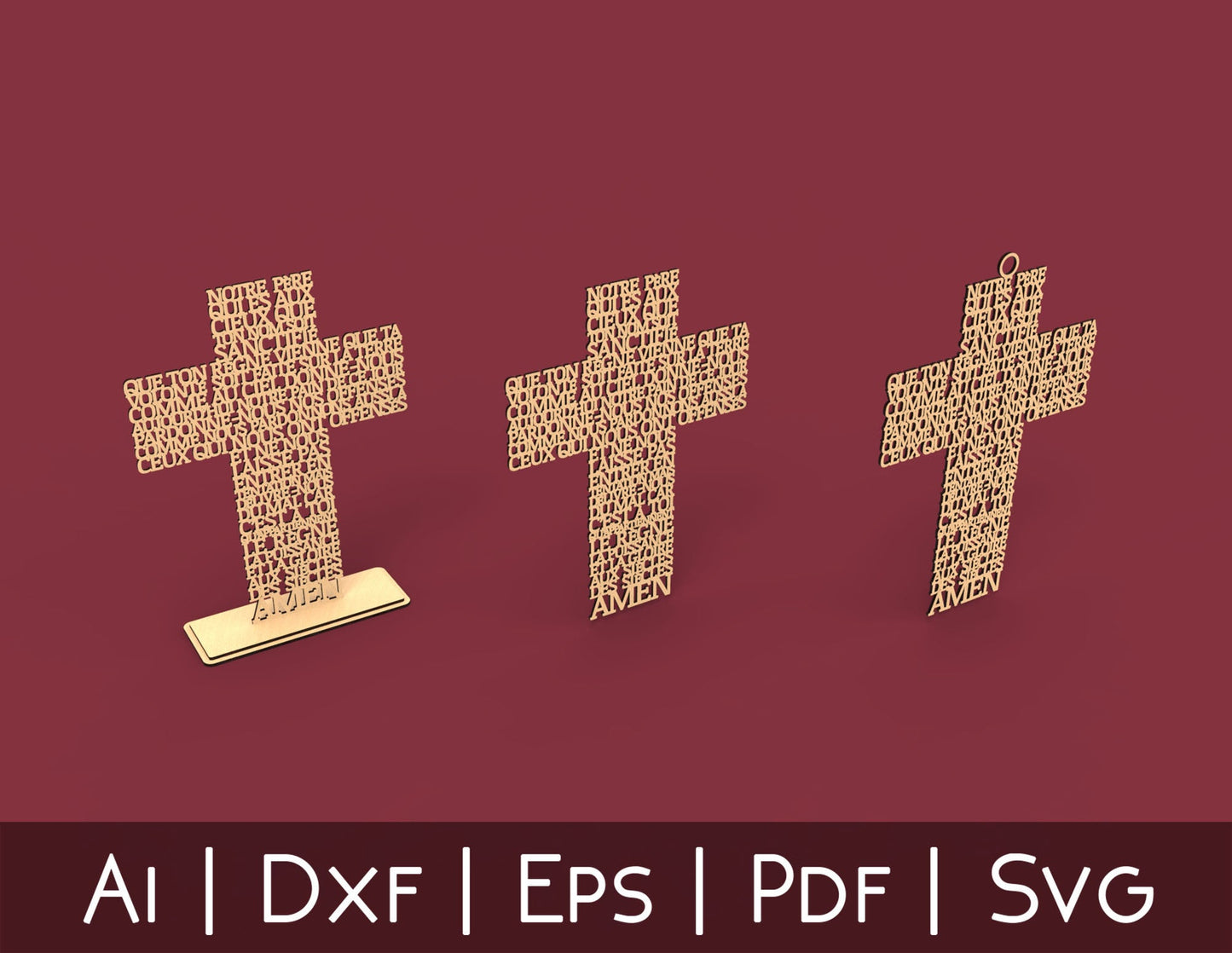 Croix Notre Père (Lord's Prayer cross in French) -Laser Cut File - The X Laser Files