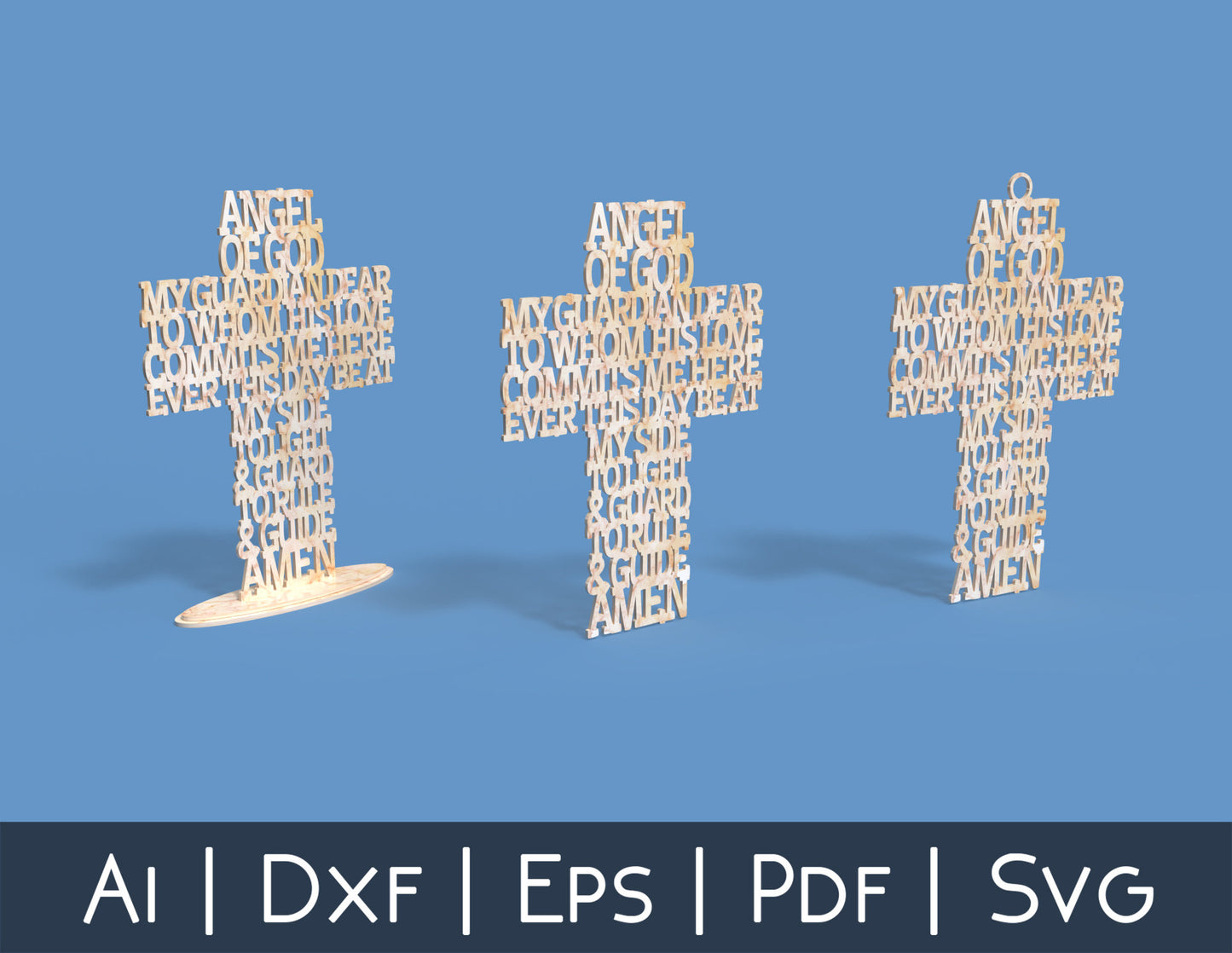 Angel of God (Prayer to Guardian Angel) Cross -Laser Cut File - The X Laser Files