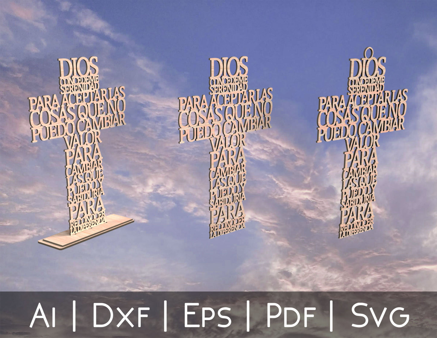 Cruz Oración de la Serenidad (Serenity Prayer Cross in Spanish) -Laser Cut File - The X Laser Files