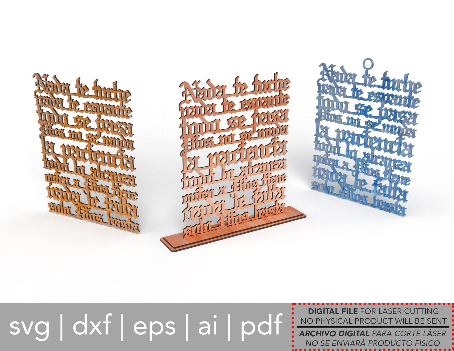 Cuadro Nada te turbe nada te espante (Let nothing disturb you in spanish) -Laser Cut File - The X Laser Files