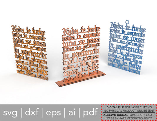 Cuadro Nada te turbe nada te espante (Let nothing disturb you in spanish) -Laser Cut File - The X Laser Files