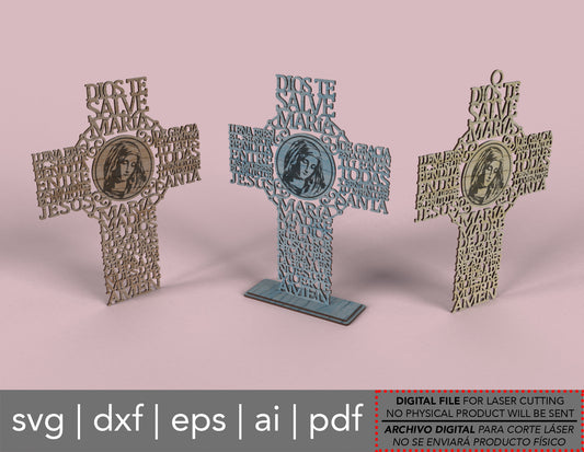 Cruz Imagen Ave María (Hail Mary with Picture Cross in spanish) -Laser Cut File - The X Laser Files