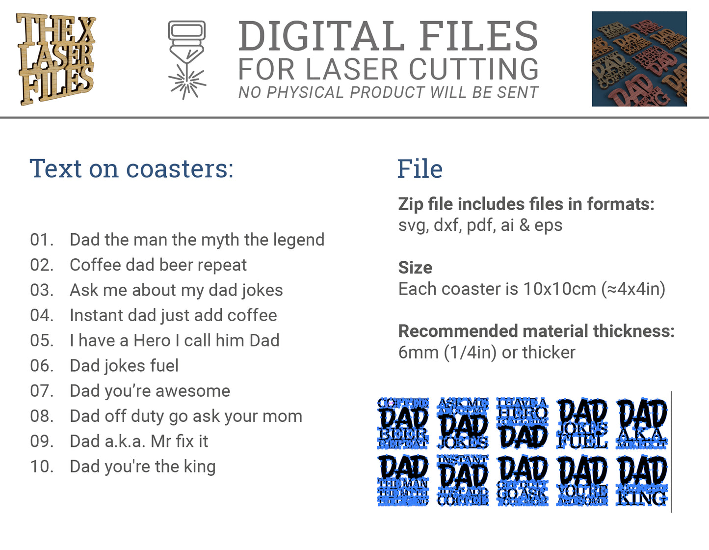 Dad Coasters - Laser cut vector file