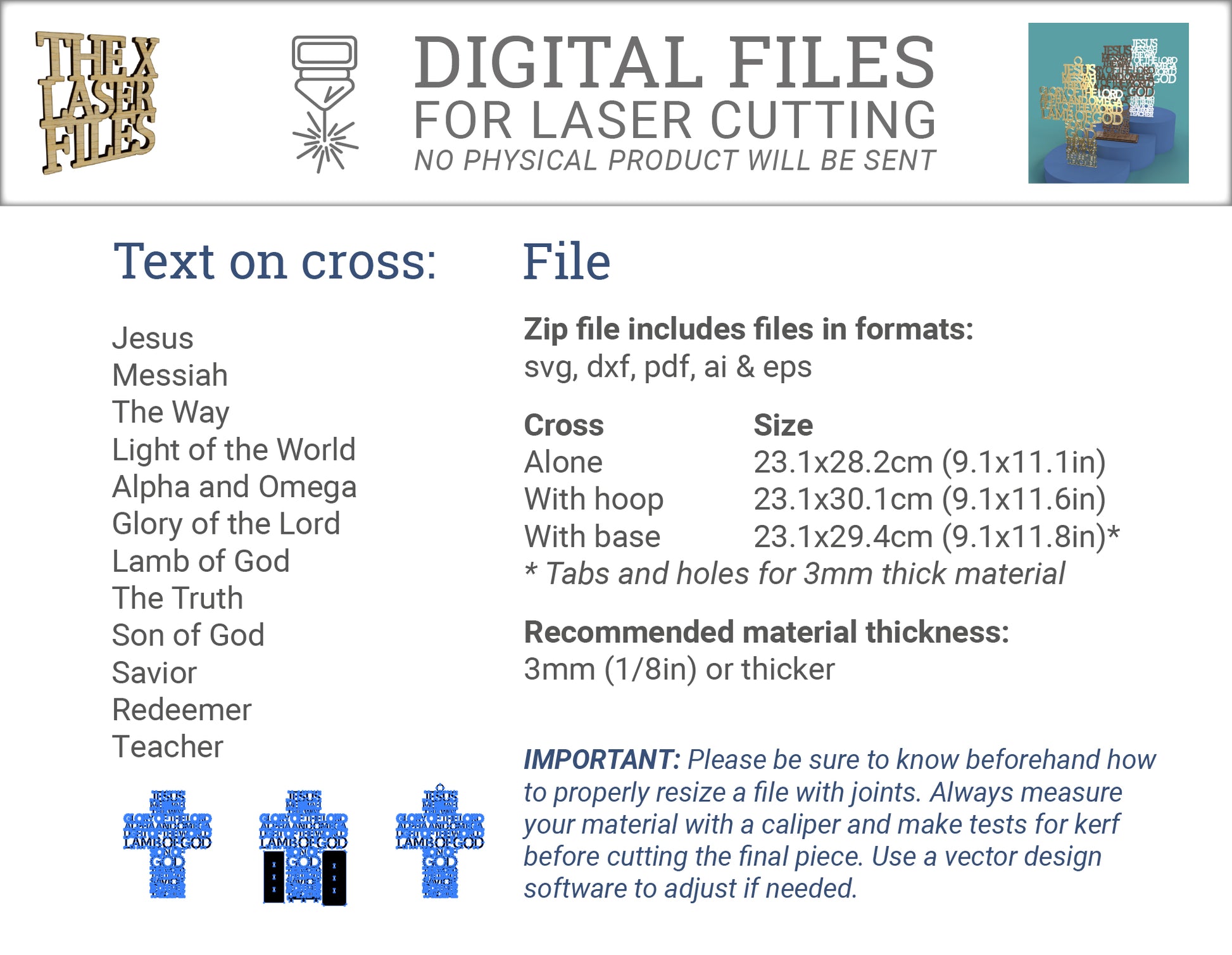 Jesus Names Cross -Laser Cut File - The X Laser Files