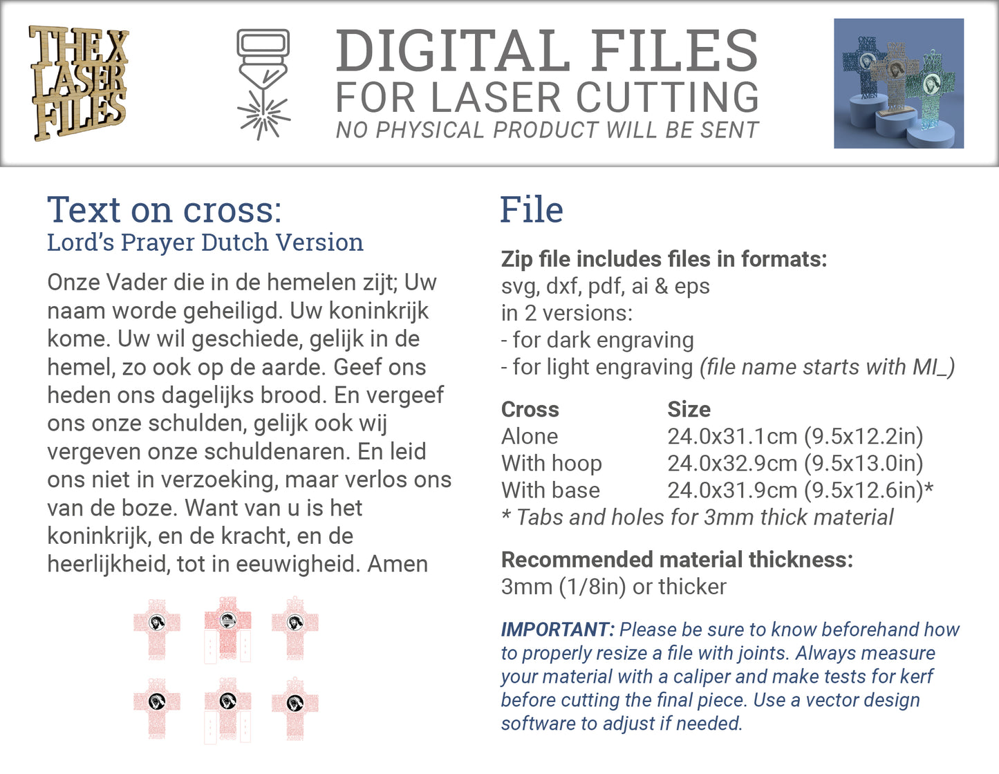 Onze Vader (Dutch Lord's Prayer Picture Cross) -Laser Cut File - The X Laser Files