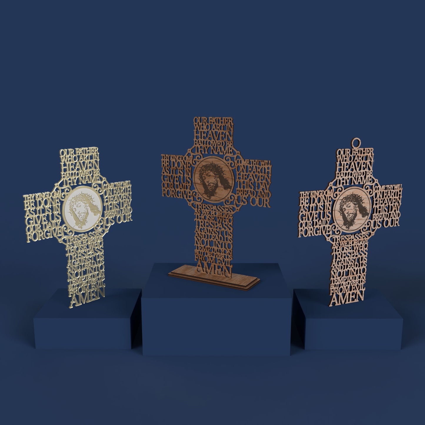 Lord's Prayer (Our Father) Picture Cross Traditional Version -Laser Cut File - The X Laser Files