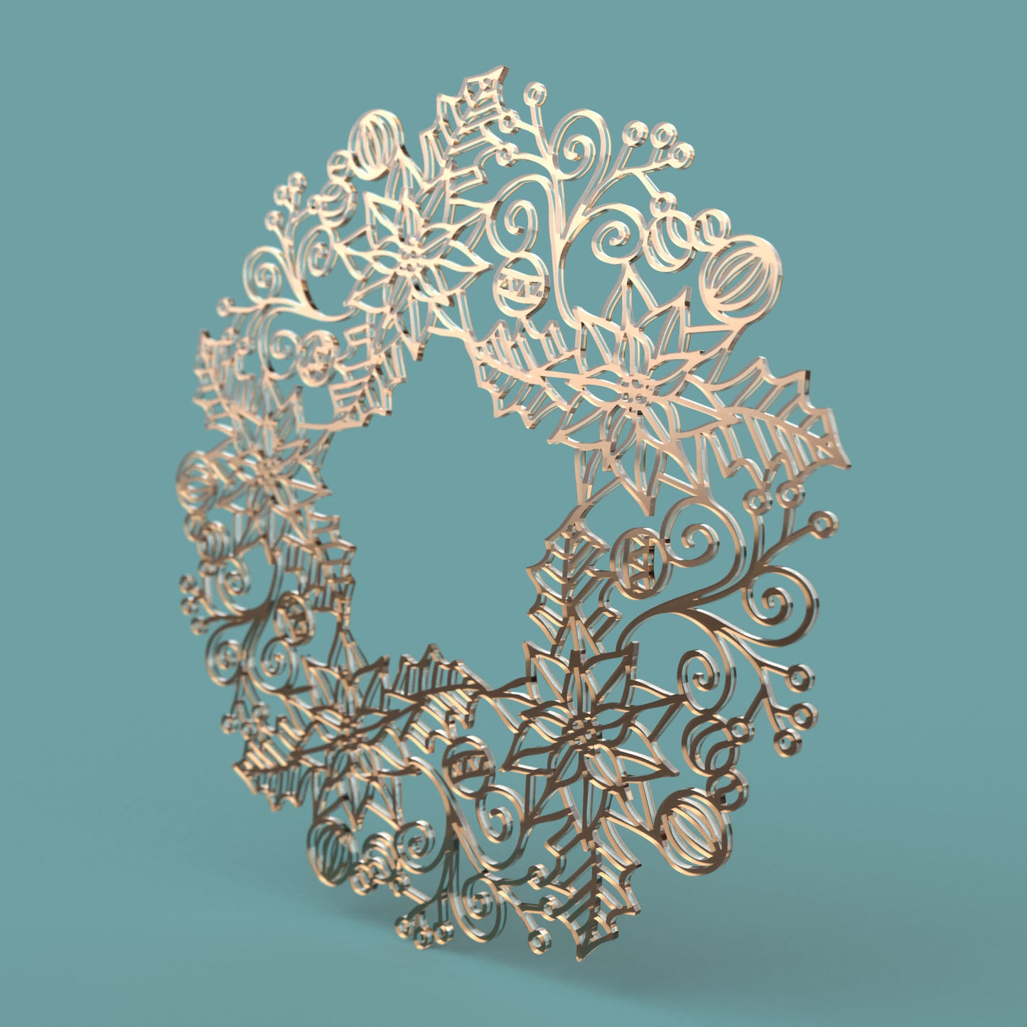 Poinsettia Christmas Wreath - Laser cut vector file