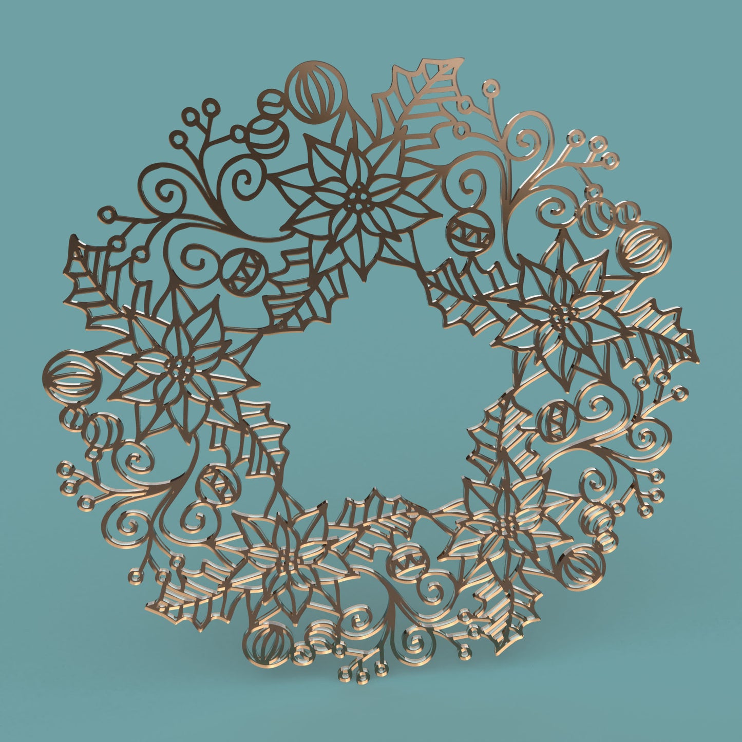 Poinsettia Christmas Wreath - Laser cut vector file