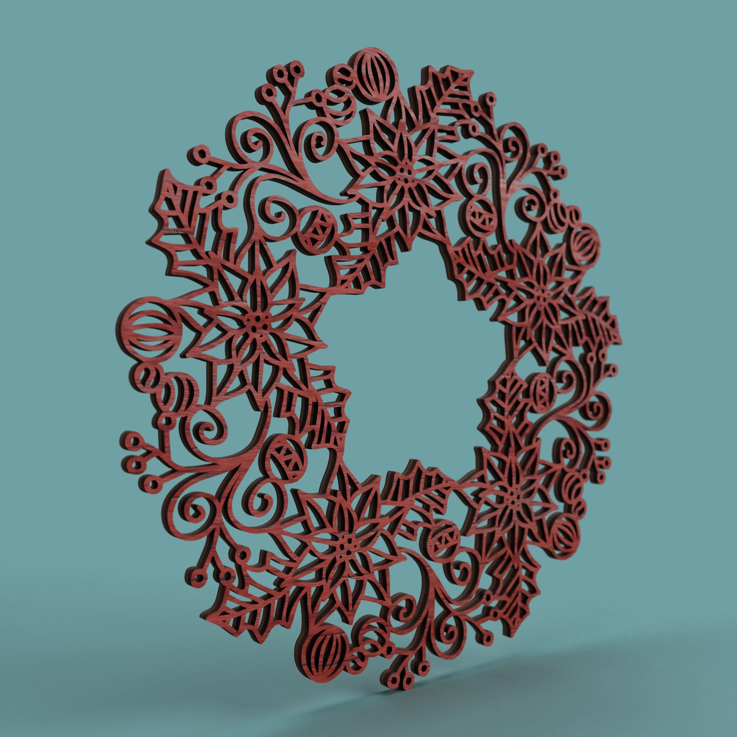 Poinsettia Christmas Wreath - Laser cut vector file