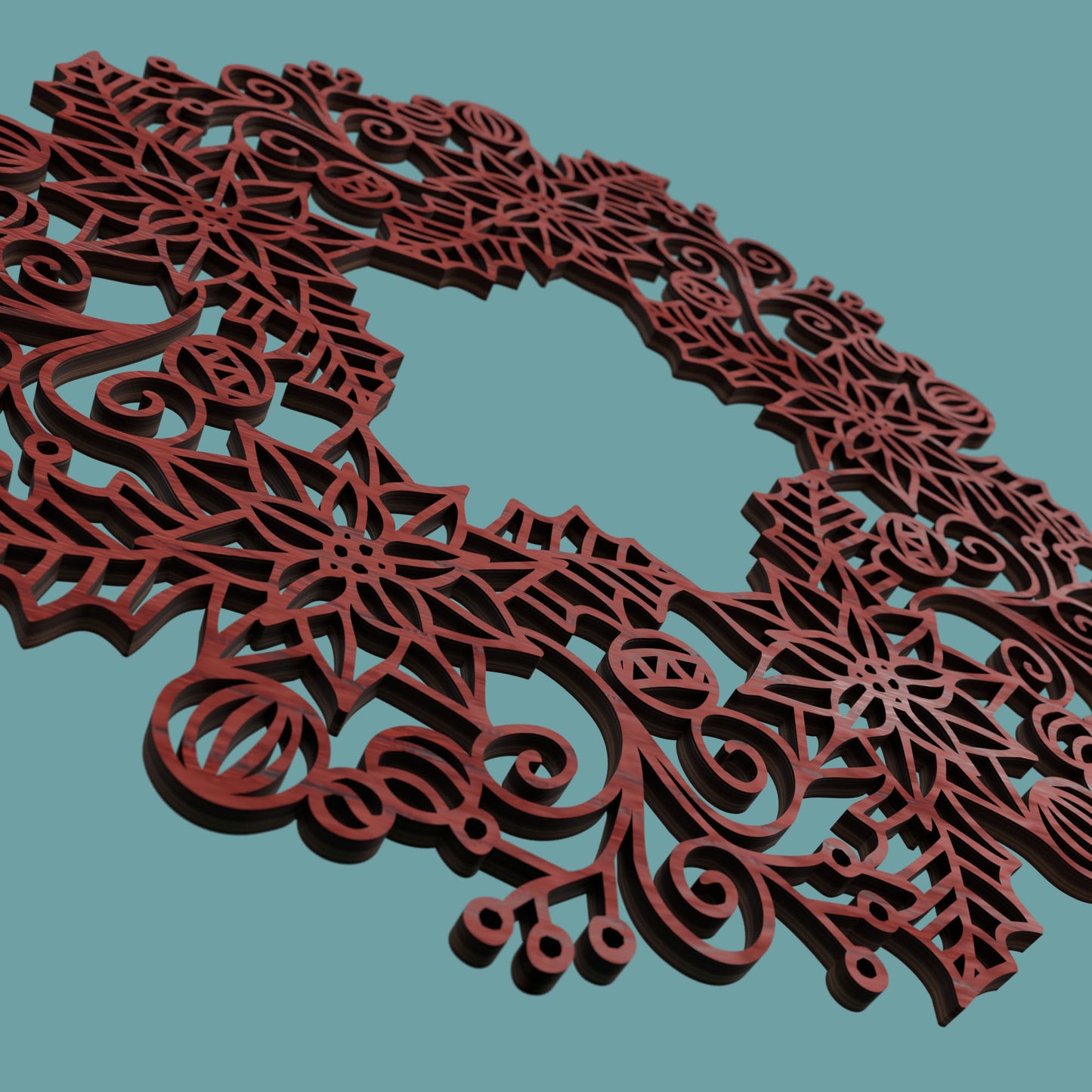 Poinsettia Christmas Wreath - Laser cut vector file