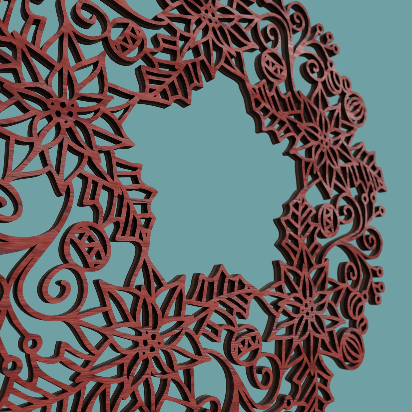 Poinsettia Christmas Wreath - Laser cut vector file