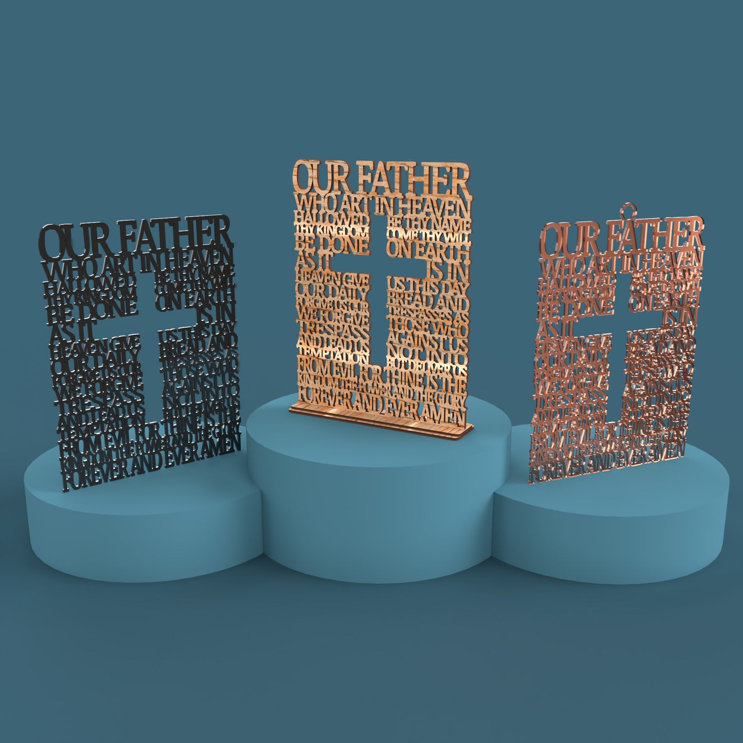 Lord's Prayer (Our Father) Square with Cross Extended Version -Laser Cut File - The X Laser Files