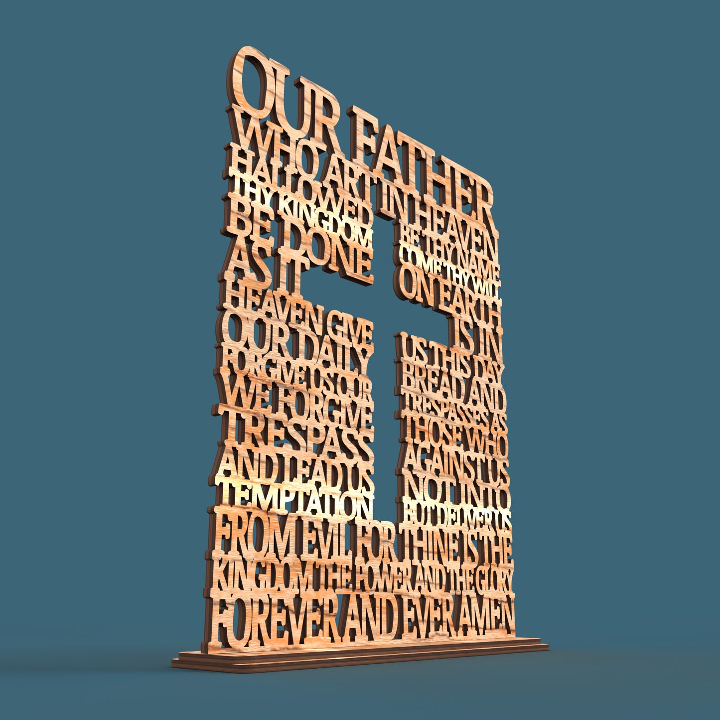 Lord's Prayer (Our Father) Square with Cross Extended Version -Laser Cut File - The X Laser Files