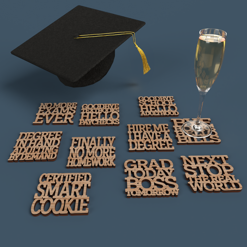 Graduation Coasters -Laser Cut File - The X Laser Files