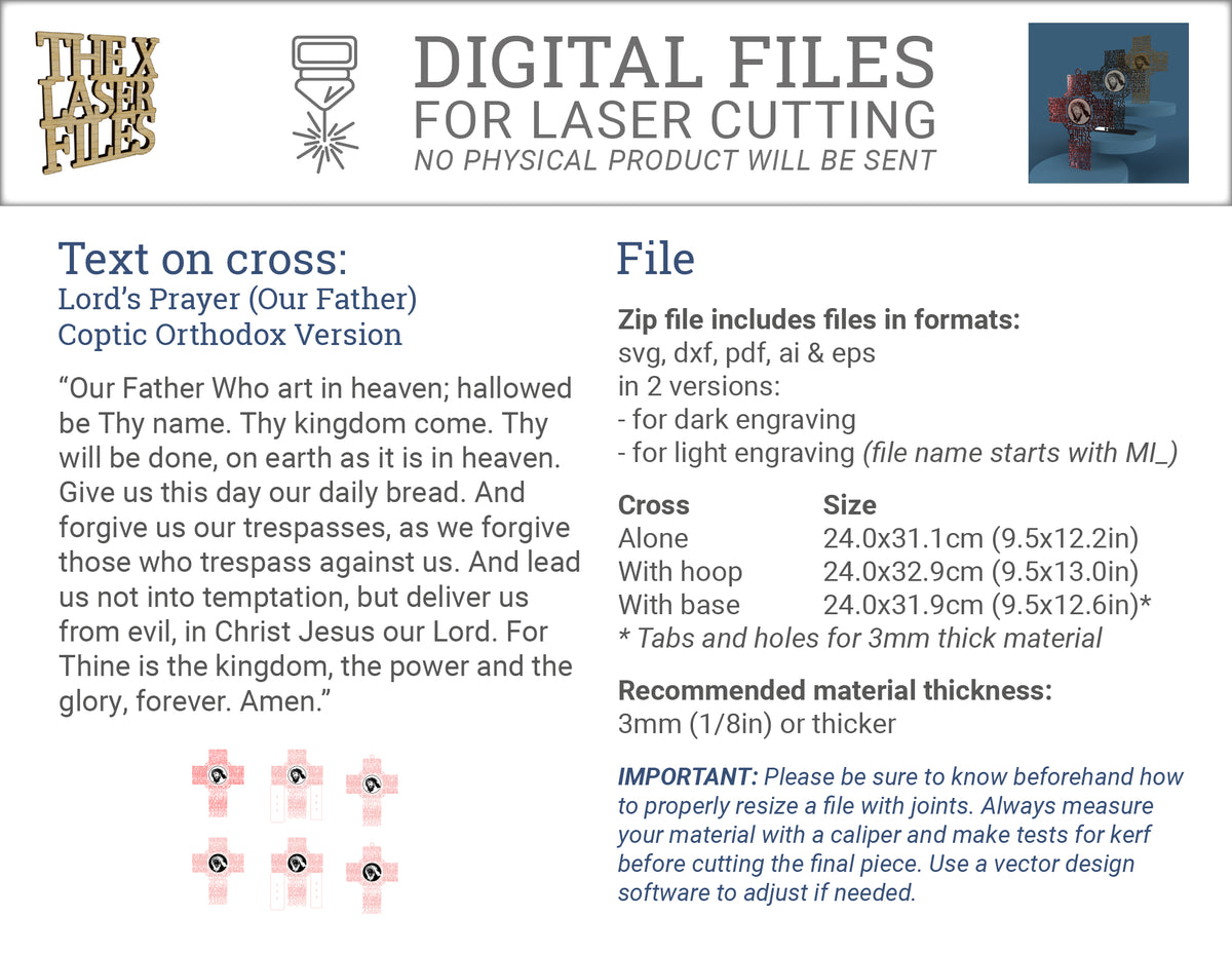 Lord's Prayer (Our Father) Picture Cross Coptic Orthodox Version